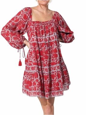 Cleobella red purple floral organic cotton Hattie trapeze mini dress Women’s S